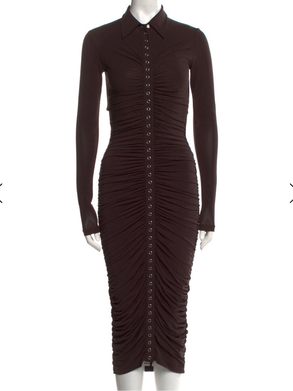 A.L.C. Ruched Snap-Front Collared Midi Dress XS in Brown